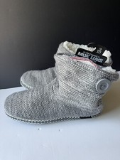 NWT MUK LUKS Womens Hazel Knit Grey Heather Hard Sole Slipper Bootie 9 / 10