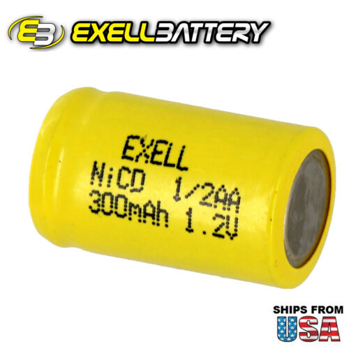 6x Exell 1/2AA NiCD 300mAh 1.2V Flat top Rechargeable Battery - Picture 2 of 4