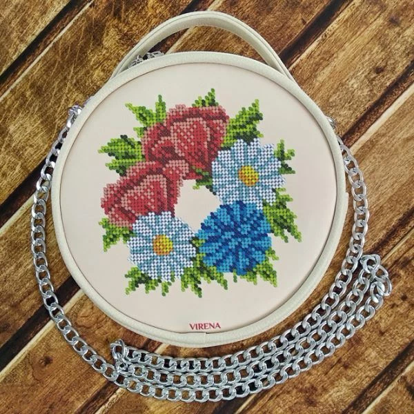 Round Eco leather bag without handle for embroidered decorative element VBG_213