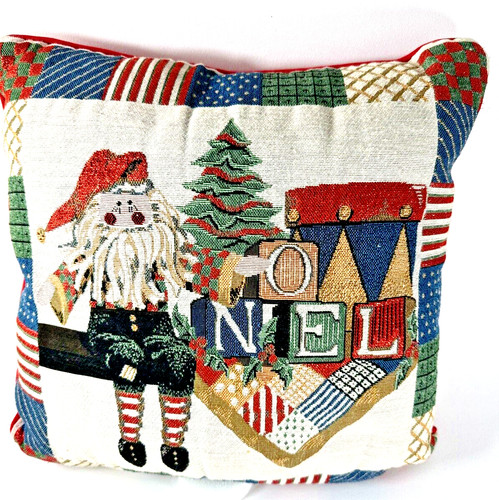 Holiday Needlepoint Throw Pillow Christmas Santa Tree Noel Word Red Back