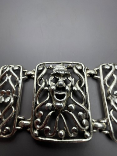 VTG Selini Panel Bracelet Clown Jester Abstract Modernist Silver-Tone 5 Links - Picture 4 of 14