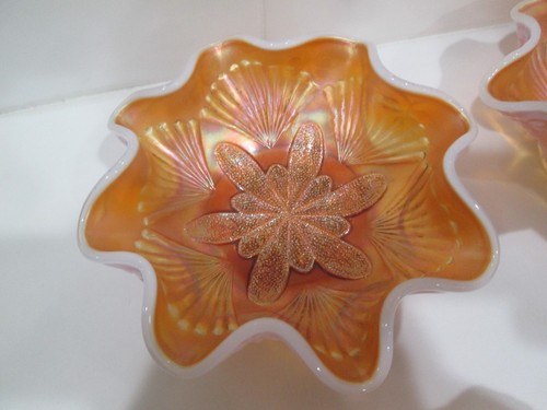 (6) VTG DUGAN DIAMOND GLASS VINTAGE FLOWERS CARNIVAL PEACH OPALESCENT BOWL 6" - Picture 5 of 15