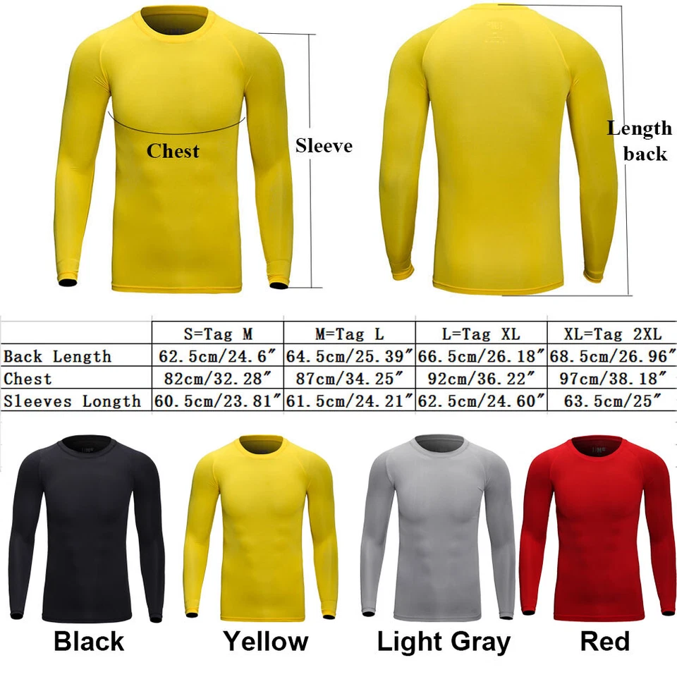 Men T Shirt Compression Long Sleeve Under Base Layer Quick Dry Sports Gym Tops - Image 3 of 4