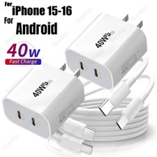 For iPhone 16 15 iPad Pro Android 40W Dual USB-C Fast Charger Block Type-C Cable