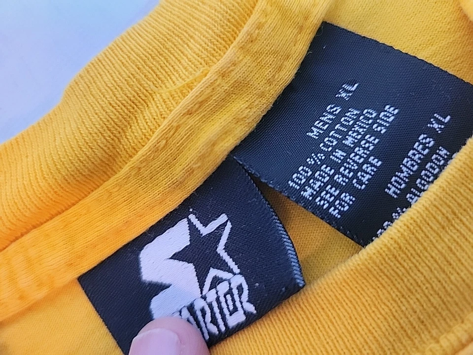 Vintage  Starter T Shirt Men XLarge Yellow Graphic Logo Casual  00s Y2K Damage  - Image 2 of 4