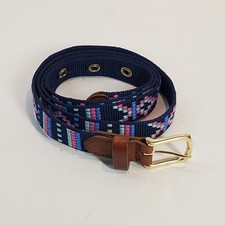 J. Crew Women's Woven Blue and Pink Belt, Leather and Brass Buckle, Size S