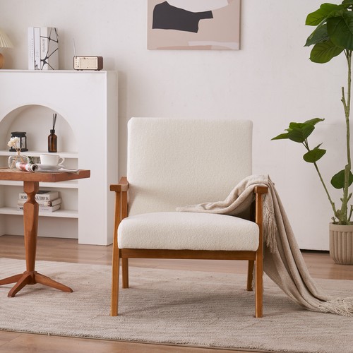 Single Sofa Chair Fleece + Wood Home Armchair Leisure Lounge Chair W/ Backrest