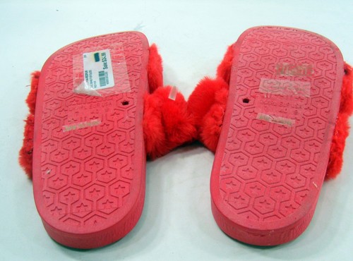 NEW BAMBOO RED FURRY Open Toe Slides Flat Sandal Shoes WOMEN Size 9 - Picture 5 of 9