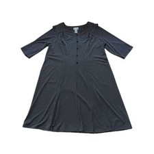 Catherines Black White Polka Dot A-Line Dress 3/4 Sleeve Casual Plus Size 0X