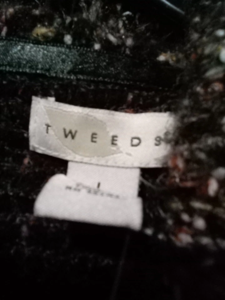 Suéter cárdigan Tweeds para mujer L frente abierto con un cierre a presión negro multi Foto 4 de 4