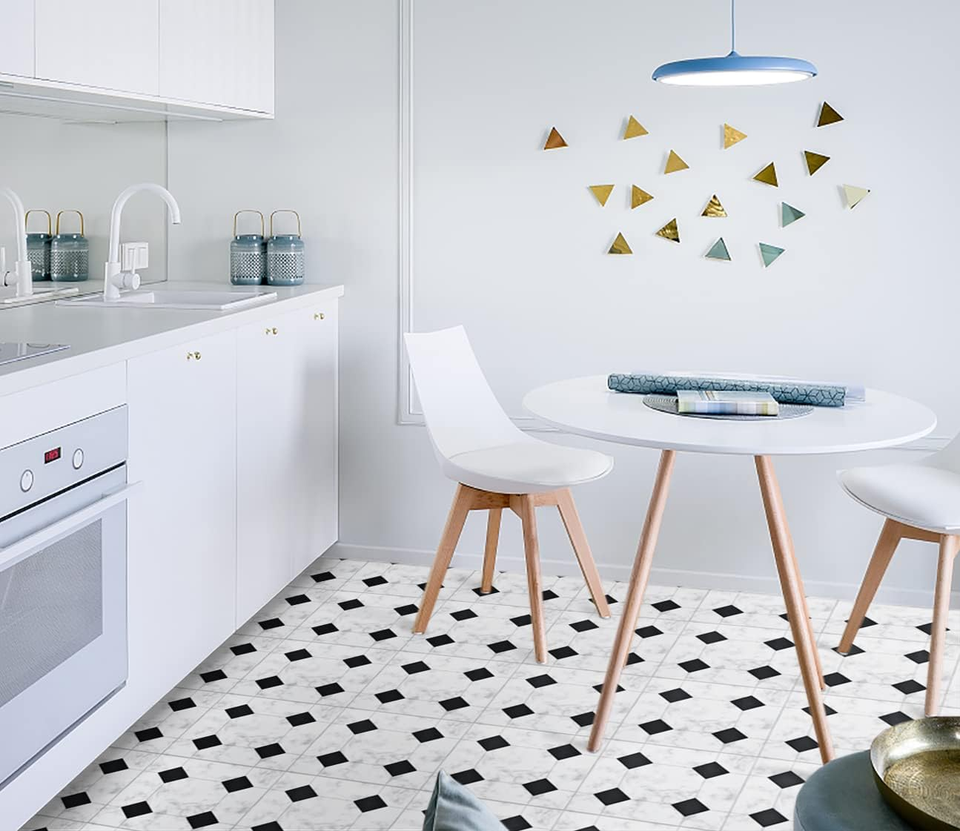 Peel and Stick Floor Tiles 12 PCS12" X 12" Self Adhesive Black & White