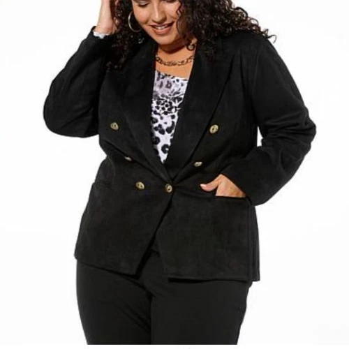 Blazer IMAN Global Chic Imitación Gamuza Talla Grande 2X Chaqueta Doble Pecho Nuevo sin Etiquetas Foto 2 de 4