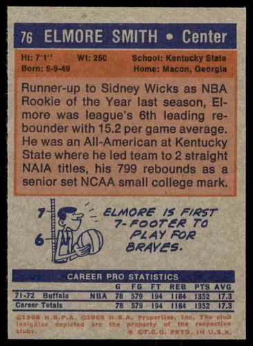 1972-73 Topps Nm-Súper Bonita Oferta Marca Elmore Smith 9 Buffalo Braves #76 - Imagen 2 de 2