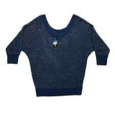 NWT Express Merino Wool Blend Metallic Sweater Open Knit Shimmer Deep V Neck S