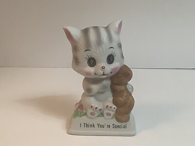 VTG Russ Berrie Cat W/ Squirrel Bisque Porcelain Figure I Think You re Special 