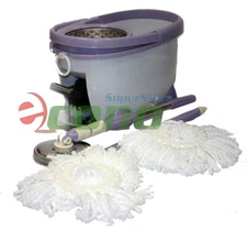 360° Two Way Spin Rotate Magic Easy Dry Mop w/Foot Spin Bucket & 2 Clean Heads