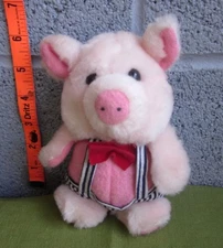 DAN BRECHNER doll Pink Pig w/ Suspenders toy stuffed animal 1980s adorable