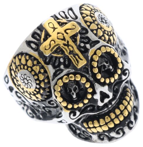 Sugar Skull Day Of The Dead Overlay stainless steel mens ring size 12 HM6679 T52 - Picture 1 of 7