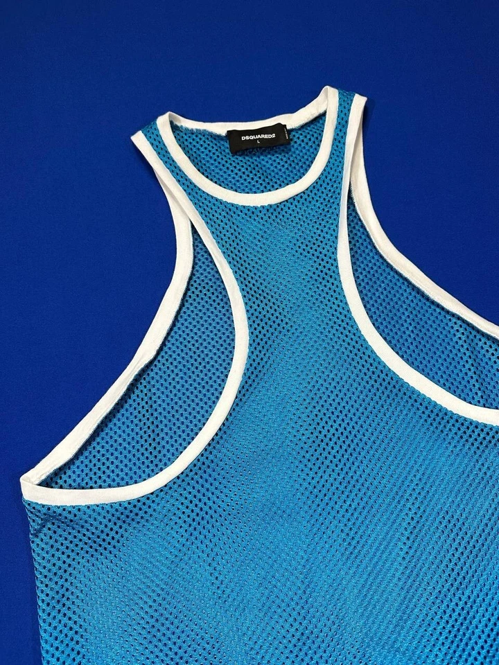 DSQUARED2 мужчин лето синий назад и спереди гонщик сетки мышцы Майка SZ L - Изображение 2 из 4