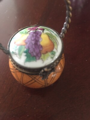 Limoges French Trinket Box Peint Main Fruit Basket