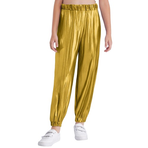 Kids Girls Jazz Dance Metallic Shiny Ribbed Pants Stage Performance Costume - Picture 60 of 101