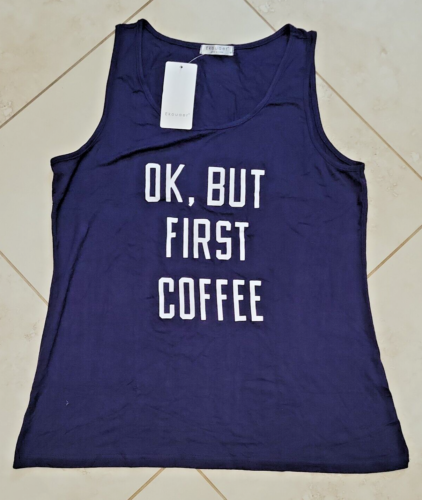 Ok, But First Coffee Tank Top Women's Medium Navy Sleeveless New