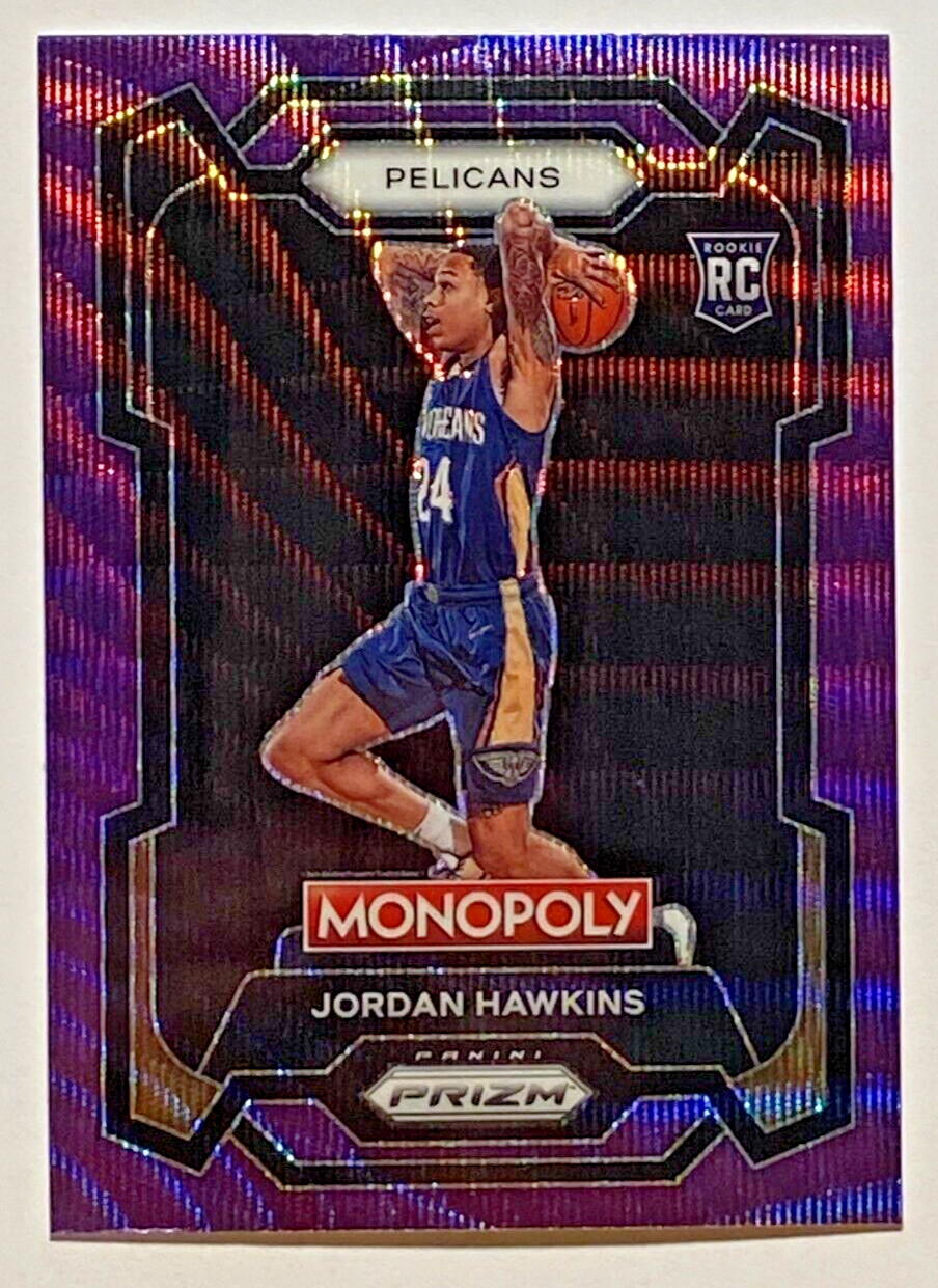 2023-24 MONOPOLY Prizm #56 JORDAN HAWKINS RC Purple Wave Parallel PELICANS