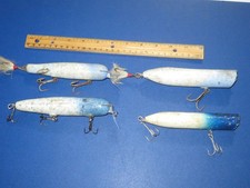 Lot of 4 Atom Saltwater Popper Plugs Striper Bass Lures White Blue