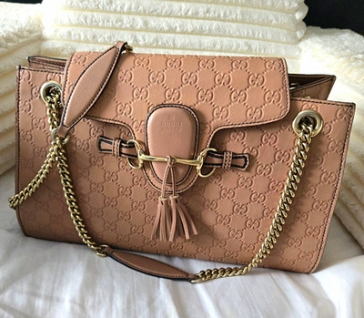Gucci Emily Large Guccissima Leather Neutral Blush Chain Shoulder Bag 295403