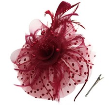 Women's Fascinators Tea Party Wedding Mesh Flower Pearl Feather Fascinator Ha...