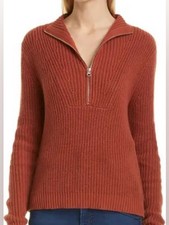 Veronica Beard Misty half zip rib knit sweater rust clay sz s