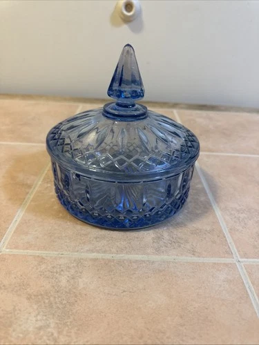 Vintage Indiana Depression Blue Ice Glass Diamond Point Candy Dish