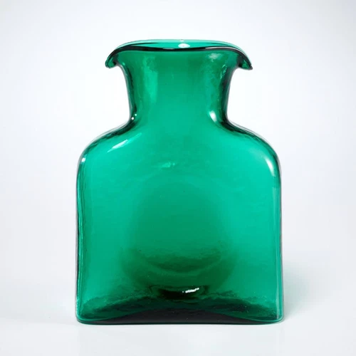 Blenko Dark Green Glass 384M Mini Water Pitcher Double Spout Carafe 2013  6.25in