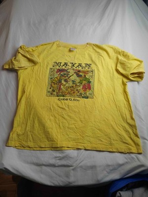 Maya Coba Q. Roo Shirt Mens Size 2XL Yellow Graphic Print Mexico Southwestern