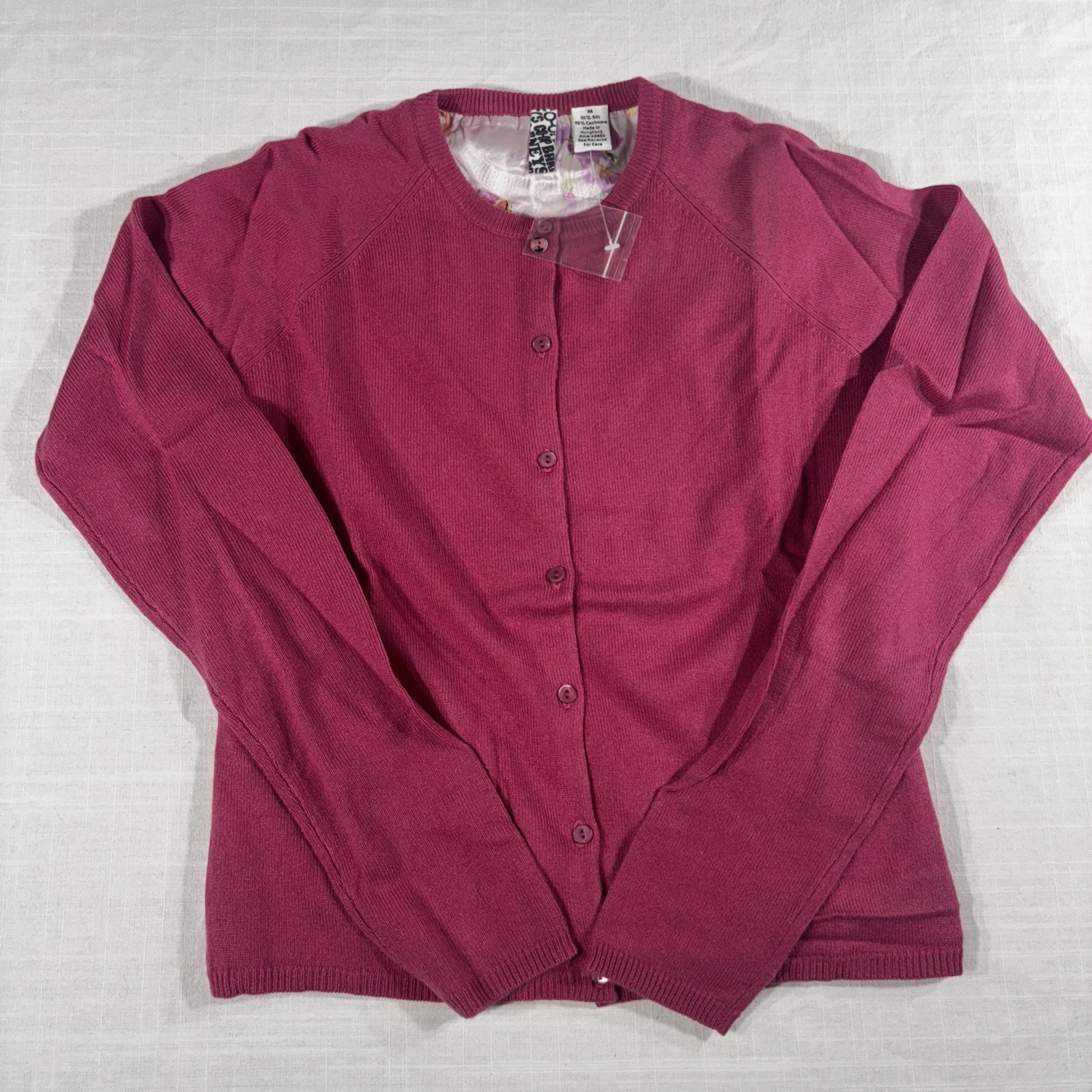 Barneys New York Co-Op Vintage Silk Lined Cashmere Cardigan Sweater Floral SZ M