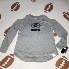 Green Bay Packers Football Cold Shoulder Stretch Knit Tunic Fanatics Gray XL