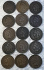1890 - 1908 Indian Head Penny 1 Cent 15 Coin Lot VG - VF Condition Coins