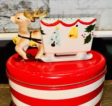 RARE!! Vintage Ucagco Christmas Reindeer Sleigh Planter 🦌⭐️🎄🔔 💖