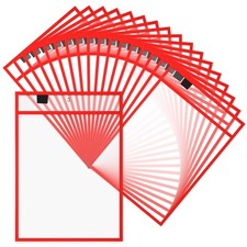 25 PCS Red Dry Erase Pocket Sleeves Job Ticket Holder Clear 9x12 Inch Sheet