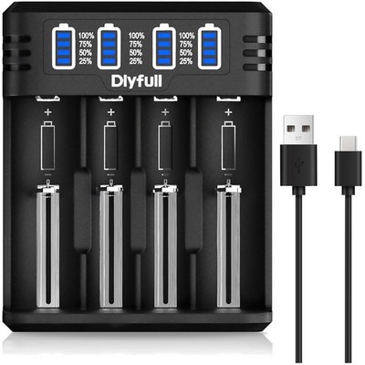 18650 Ladegerät, Akku Ladegerät, USB-C, Schnellladung, Ni-MH, Lithium, AA, AAA