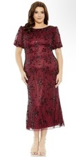 Mac Duggal 5940 Sz 16W Burgundy Floral Embellished Midi Sheath Gown $498
