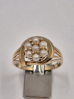 Anillo de perlas muy bonito oro 750 18K punzón maestro
