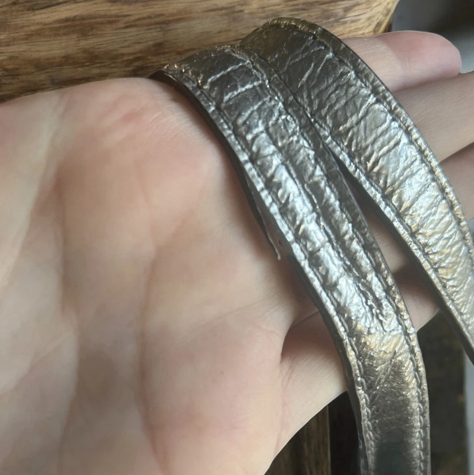 Coach Metallic Silver Leather Double Handle Canvas Satchel Purse See Photos - Image 3 of 4