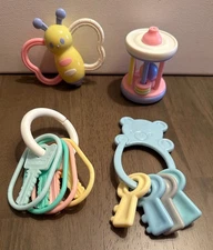 Lot of 4 Vintage 80s 90s Pastel Baby Toys Rattles Teethers