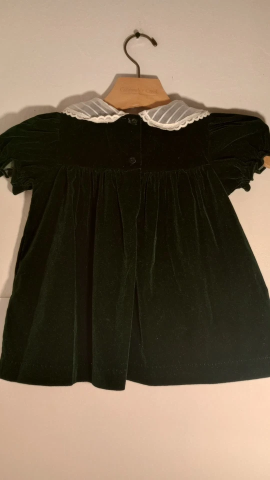 VTG Dark Green Velvet Toddler Christmas Dress 18 Months Hearts Expressions  - Image 3 of 4