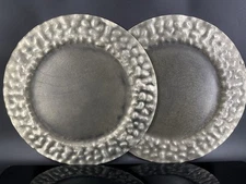 2 JAN BARBOGLIO Charger Plates Iron TWO 14" RETIRED Double Hammer Black Silver