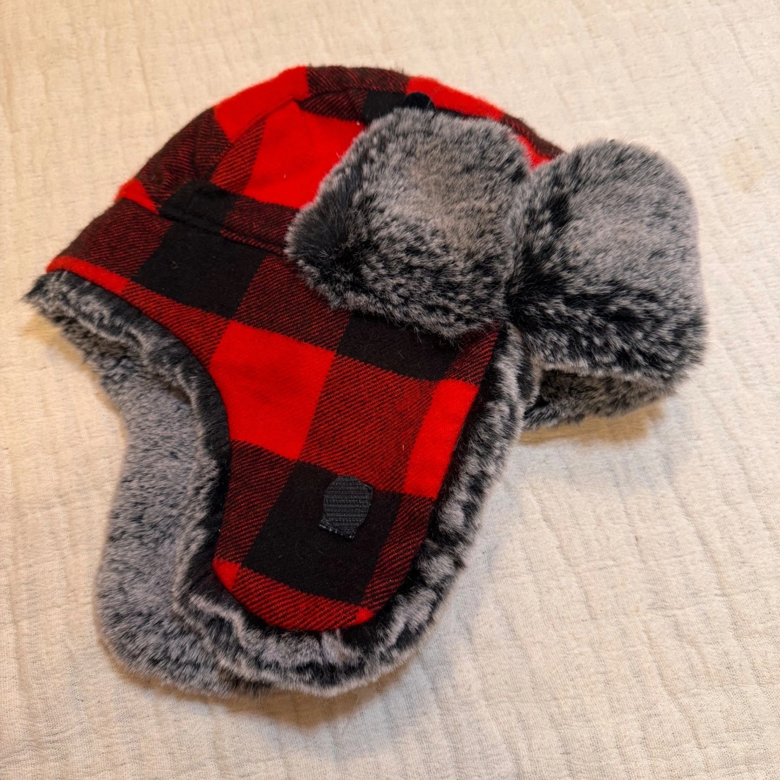 Red Black Buffalo Plaid Trapper Hat Faux Fur Lined Winter Ear Flaps Warm