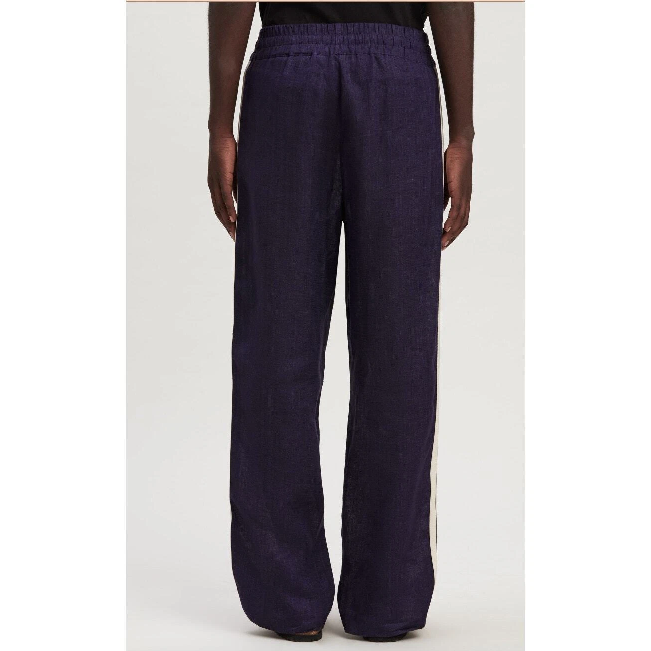 PALM ANGELS Pantalone da pista classico in lino a righe con logo blu navy