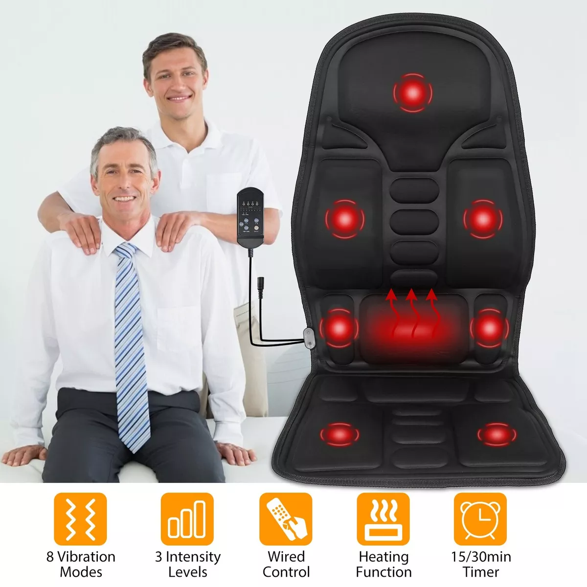 Vibration Back Massager Seat with Heat:Chair Seat Massager with 8