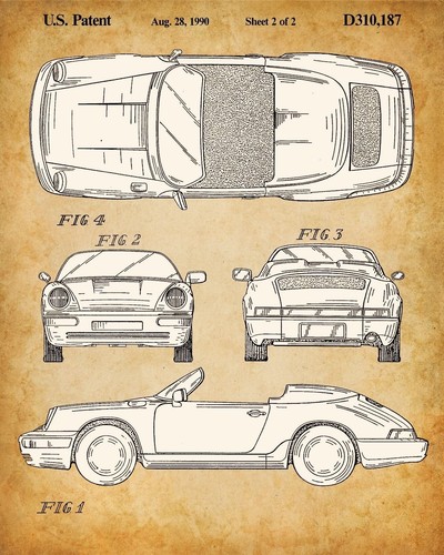 Original Porsche Patentdrucke - 4er Set Fotos (8x10) ungerahmt - tolles Geschenk - Bild 3 von 7